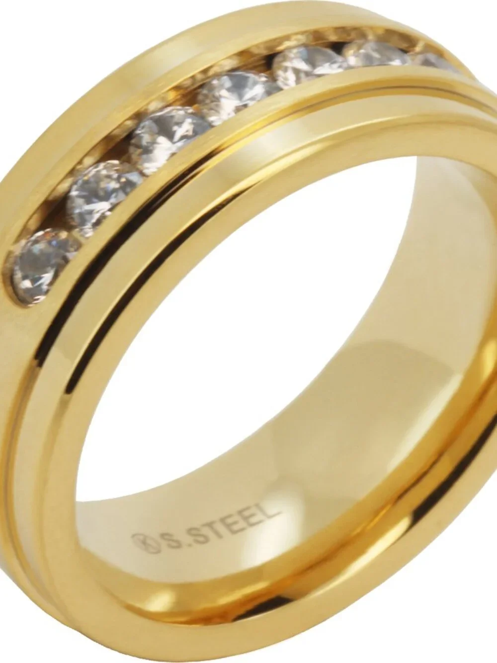316L Stainless Steel 18k Yellow GP AAA CZ 8mm Half Eternity Band Ring